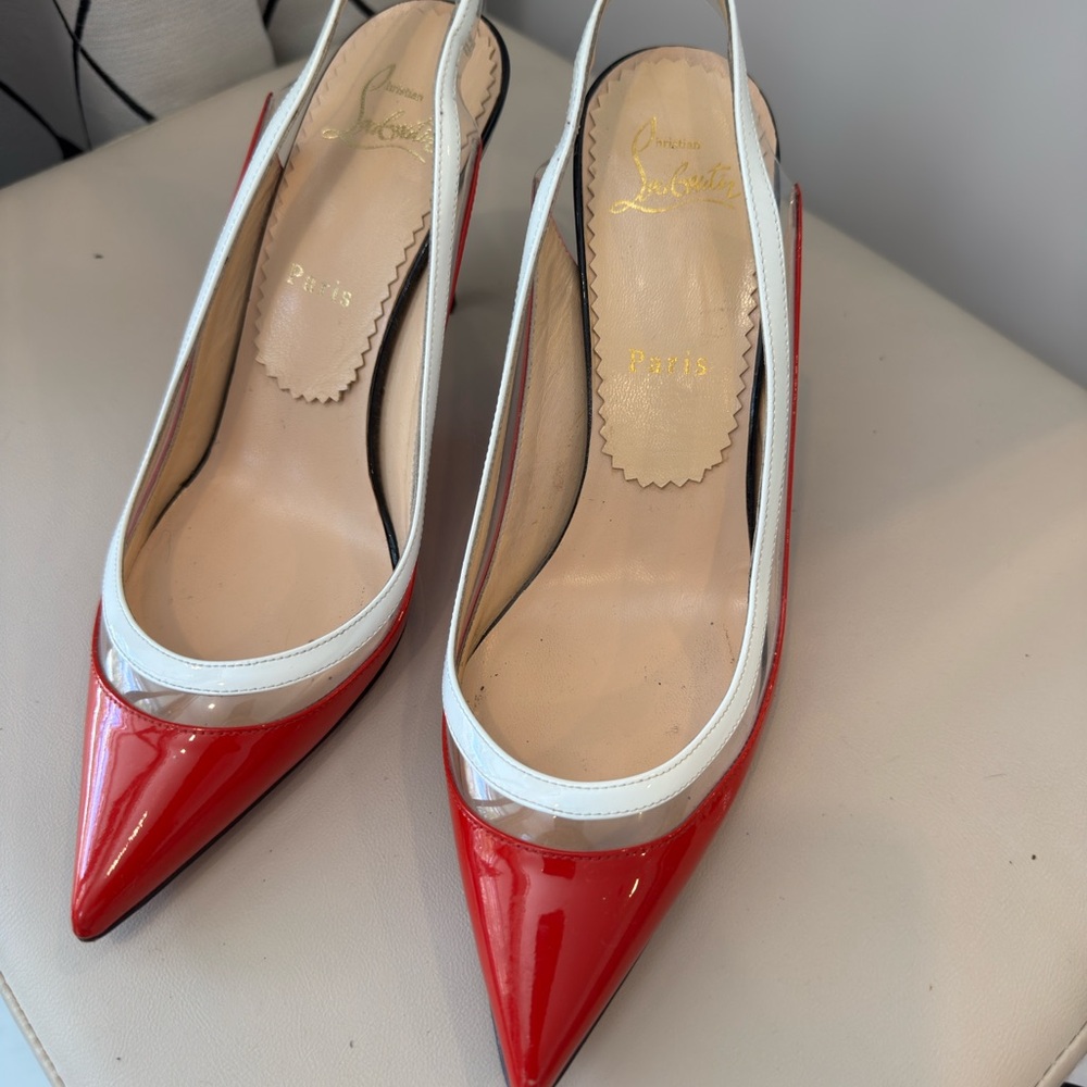 Christian Louboutin Red and White Women's Slingback Heels